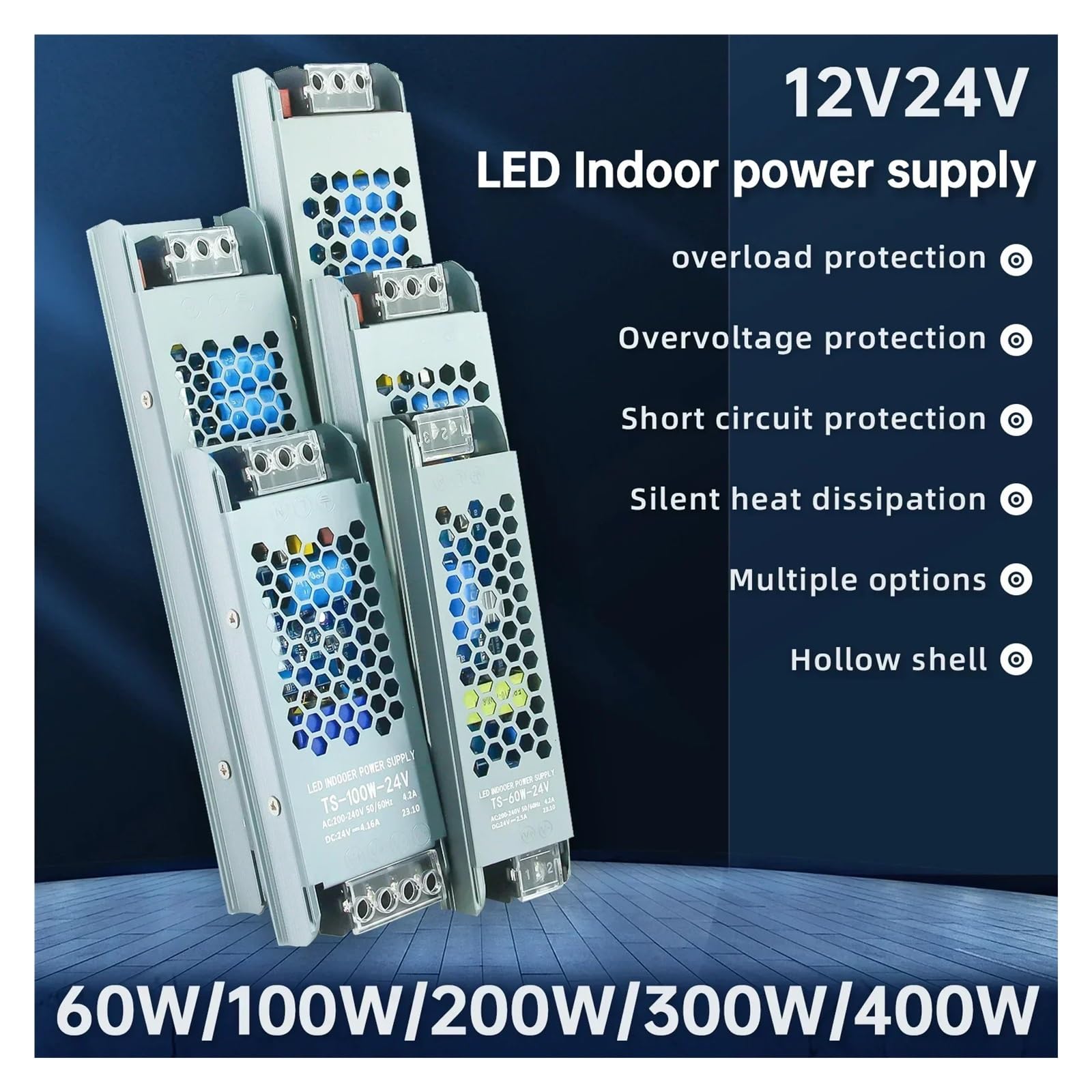 Transformateur d'éclairage 12V 24V DC, Alimentation à découpage LED 60W 100W 200W 300W 400W, Pilote de Bande Lumineuse LED Ultra-Mince et Silencieux, 1 pièce(12V,400W)