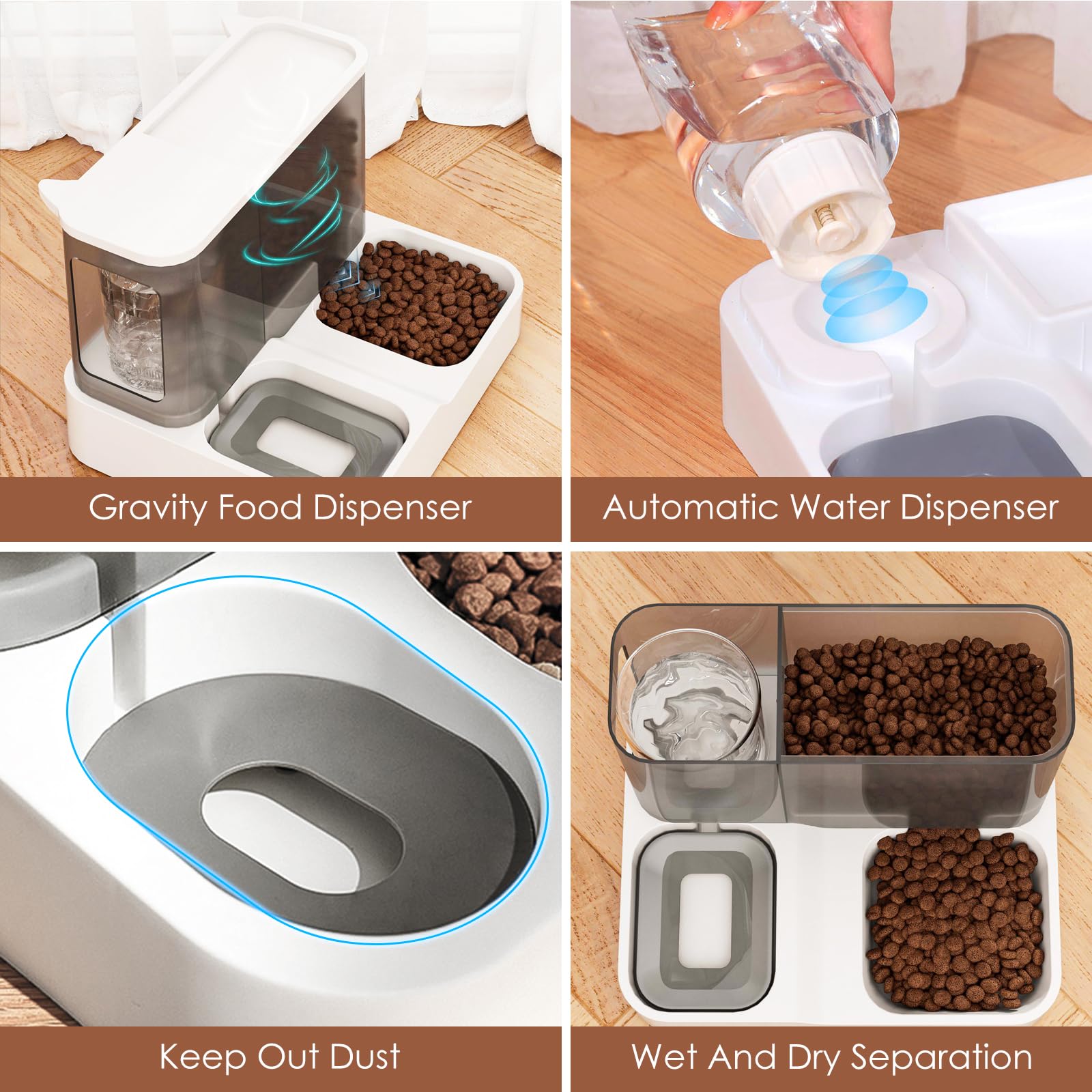 Distributore Automatico 2-in-1 Cibo e Acqua per Gatti 3,8L | A gravità, senza BPA, 2,8L cibo + 1L acqua, a prova di perdite, senza corrente, per gatti e piccoli cani