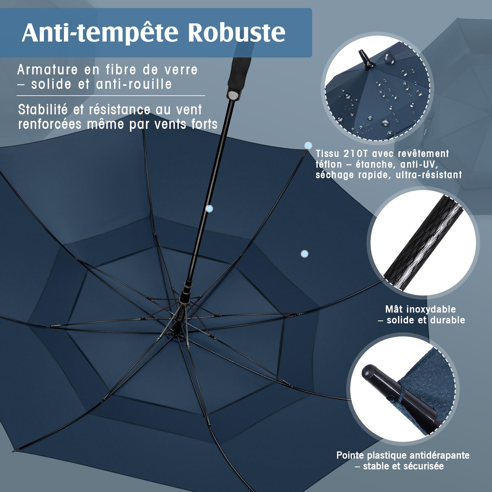 ZOMAKE Grand Parapluie XL/XXL, Parapluie Golf Grande Taille pour 2 Personnes, Solide et Résistant au Vent Fort et aux Tempêtes, Ouverture Automatique, Homme & Femme, Idéal Golf, Voyage, Quotidien