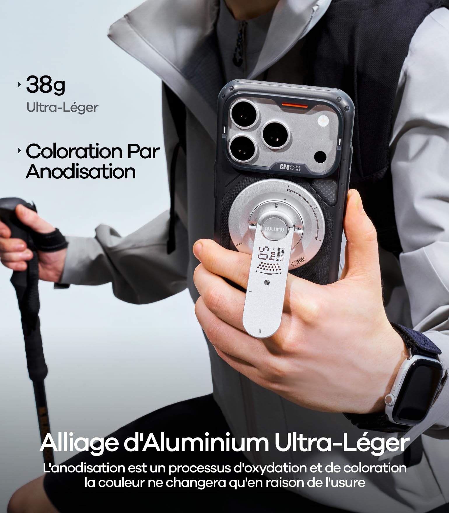 Aulumu G05 Pro Support Magnétique Multifonction Outil EDC | Réglage de l'angle de Rotation | Ultra Léger & Ultra Fin | avec Tournevis/Lime Acier/Lame de Scie/Pince Éjecteur SIM/Cutter – Noir