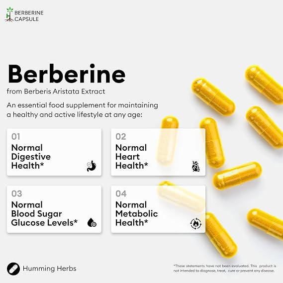 Humming Herbs Berberine 6-in-1 – 1006 mg Serving – 180 Vegan Capsules (90 Day Supply) – Berberine HCl 20:1 from Berberis aristata + Cinnamon + Gymnema + Chromium Picolinate + Vitamin B1 + Black Pepper
