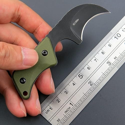 Miniatura 6 de C1294 Cuchillo de hoja fija, hoja 9Cr18Mov G10 mango EDC herramienta cuchillo de cuello para exteriores, campamento, senderismo, pesca con funda