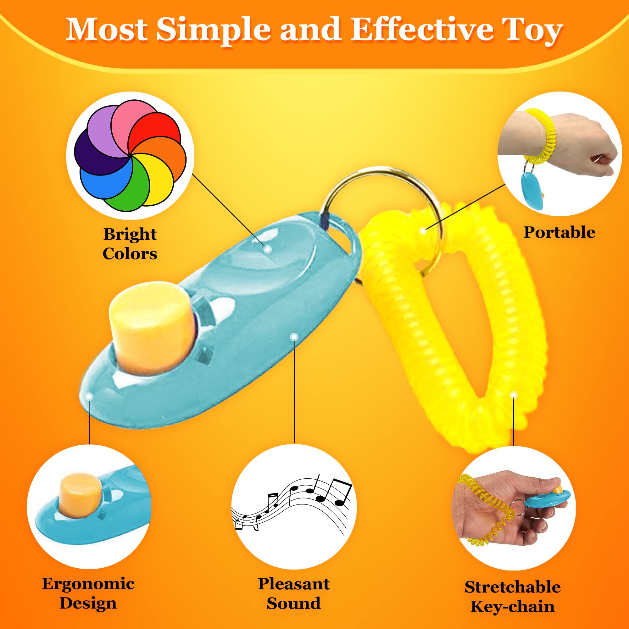 SunGrow 2-Pack Dog Clicker for Training with Wrist Bands, 2 Inches Multicolor, Pet Cat Dog Training Clickers & Behavior Support, Convenient and Effective Clicker Training Tools for Puppy or Cat - image 3