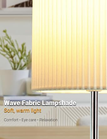 HSLighting Bedside Lamps, Touch Table Lamp for Living Room Bedroom, 3-Way Dimmable Small Lamp with 3D Pleats Fabric Shade Minimalist Nightstand Warm White for Kids Room Study Dorm Office Gift Decor