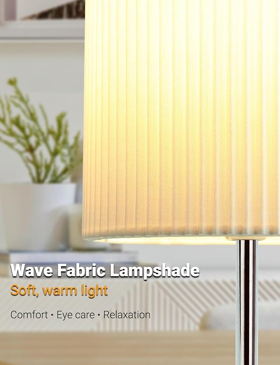 HSLighting Bedside Lamps, Touch Table Lamp for Living Room Bedroom, 3-Way Dimmable Small Lamp with 3D Pleats Fabric Shade Minimalist Nightstand Warm White for Kids Room Study Dorm Office Gift Decor