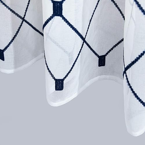 Miniatura 6 de Top Finel - Cortinas de lino sintético translúcidas blancas con bordado de diamante y ojales, 2 paneles de cortina para habitación y sala