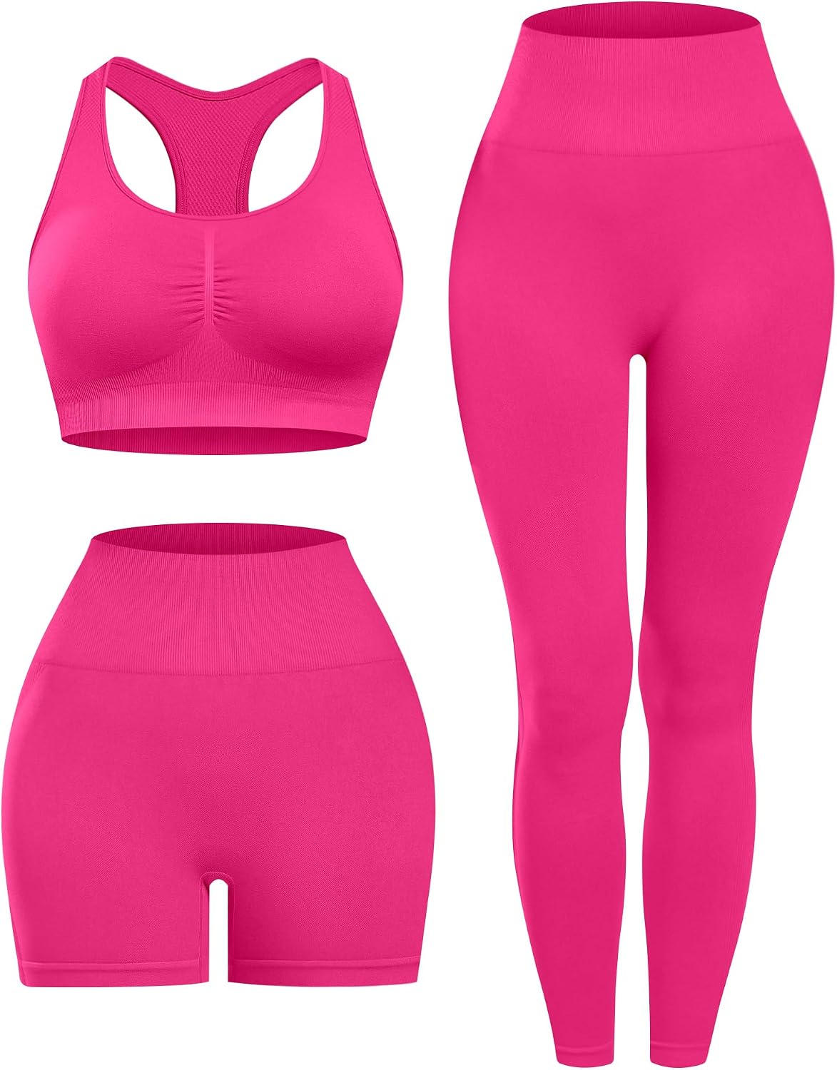 3 Piece Workout Sets for Women Butt Lifting Leggings with High Impact Sports Bra Gym Shorts