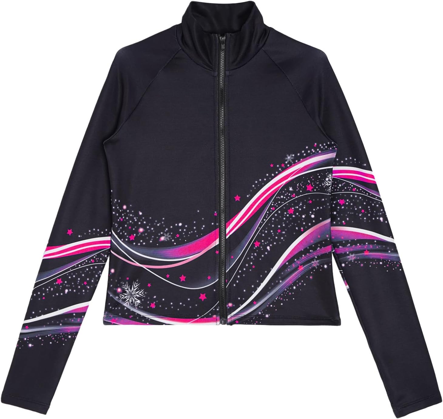 easyforever Kids Girl Figure Skating Costume Stand Collar Long Sleeve Sweatshirt Jacket For Gymnastics Dance Practice Workout