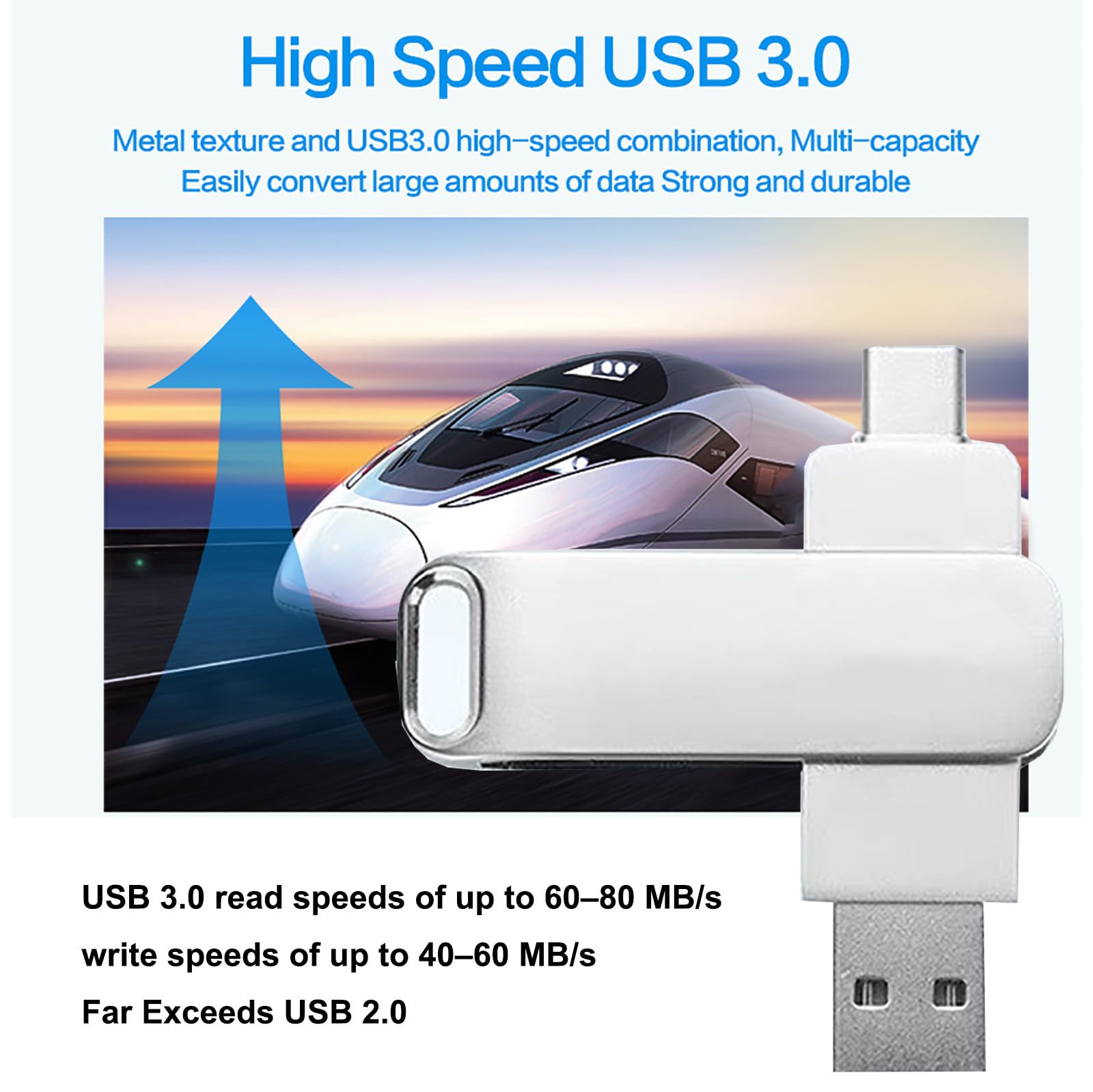 Pamięć USB Flash, 16GB/32GB/64GB/128GB/256GB USB 3.0, Interfejs USB 3.0 + Type-C, Szybki Odczyt I Zapis Danych, Do Komputerów I Telefonów Komórkowych Silver-256GB