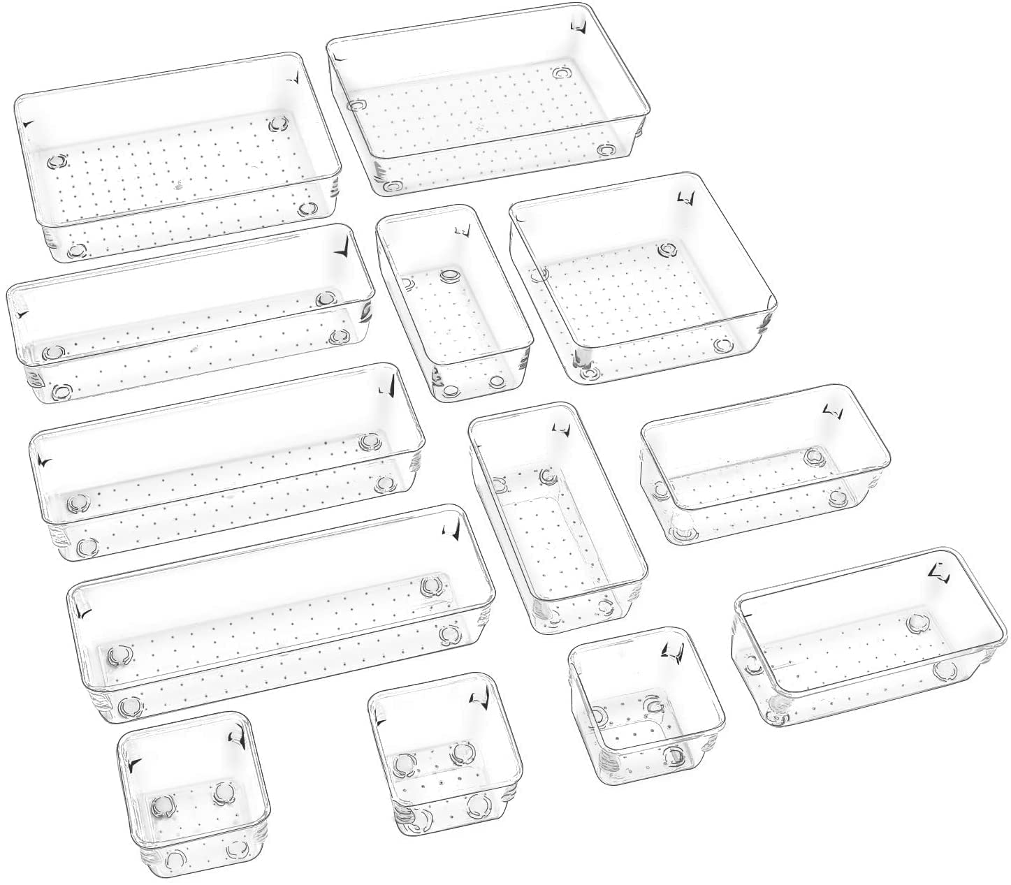 Kepzell Desk Drawer Organizer Bathroom Drawer Tray Dividers Versatile Storage Bins Plastic Vanity Trays Organizers Divider Container For Dresser Makeup Kitchen Utensil Office (13 Drawer K)-Transparent (B0BYF4JH9Y) Amazon Price History, Amazon Price Tracker