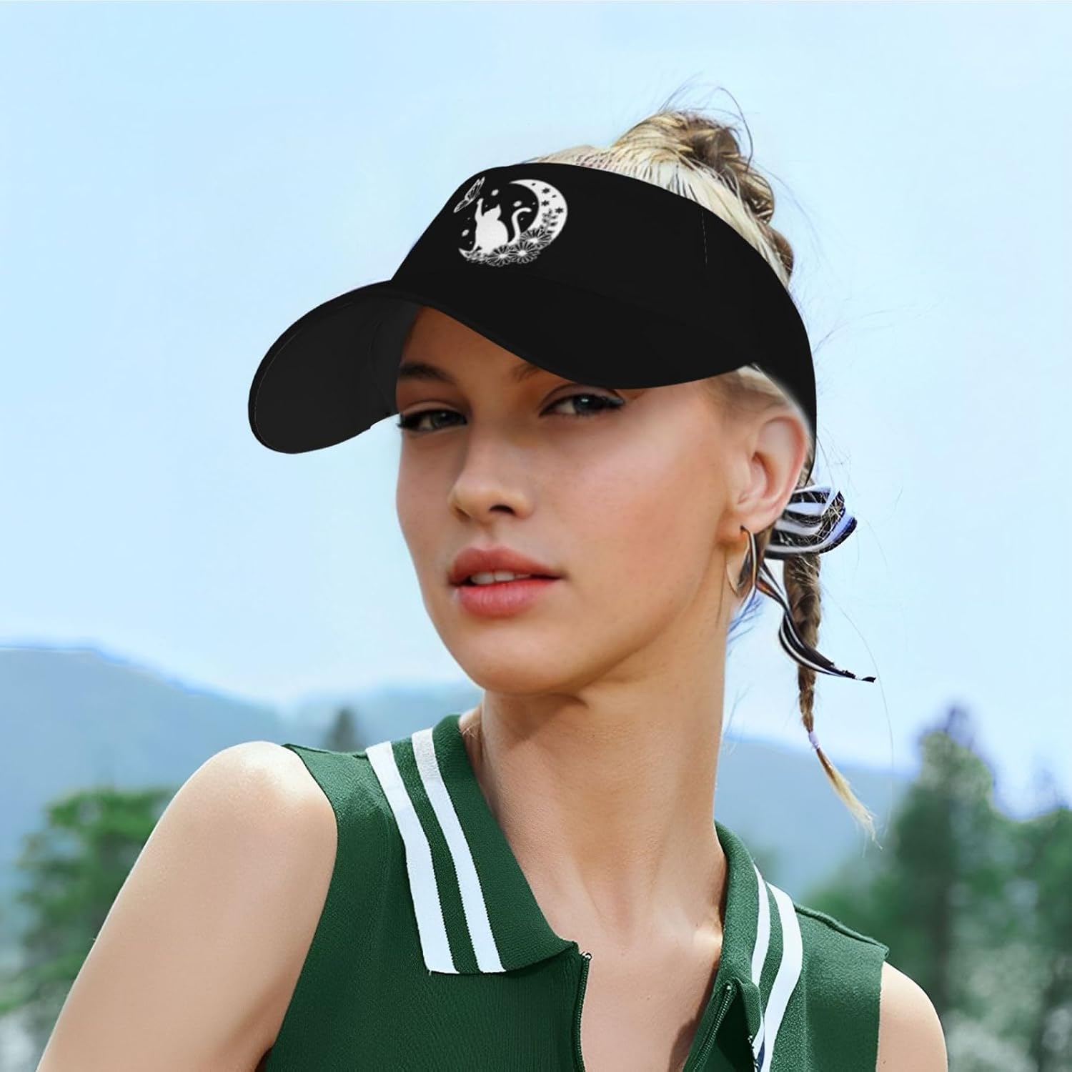 Women's Floral Cat and Butterfly Sun Visor Hat - Adjustable Empty Top Sport Baseball Cap for Running, Golf, Tennis - Image 5