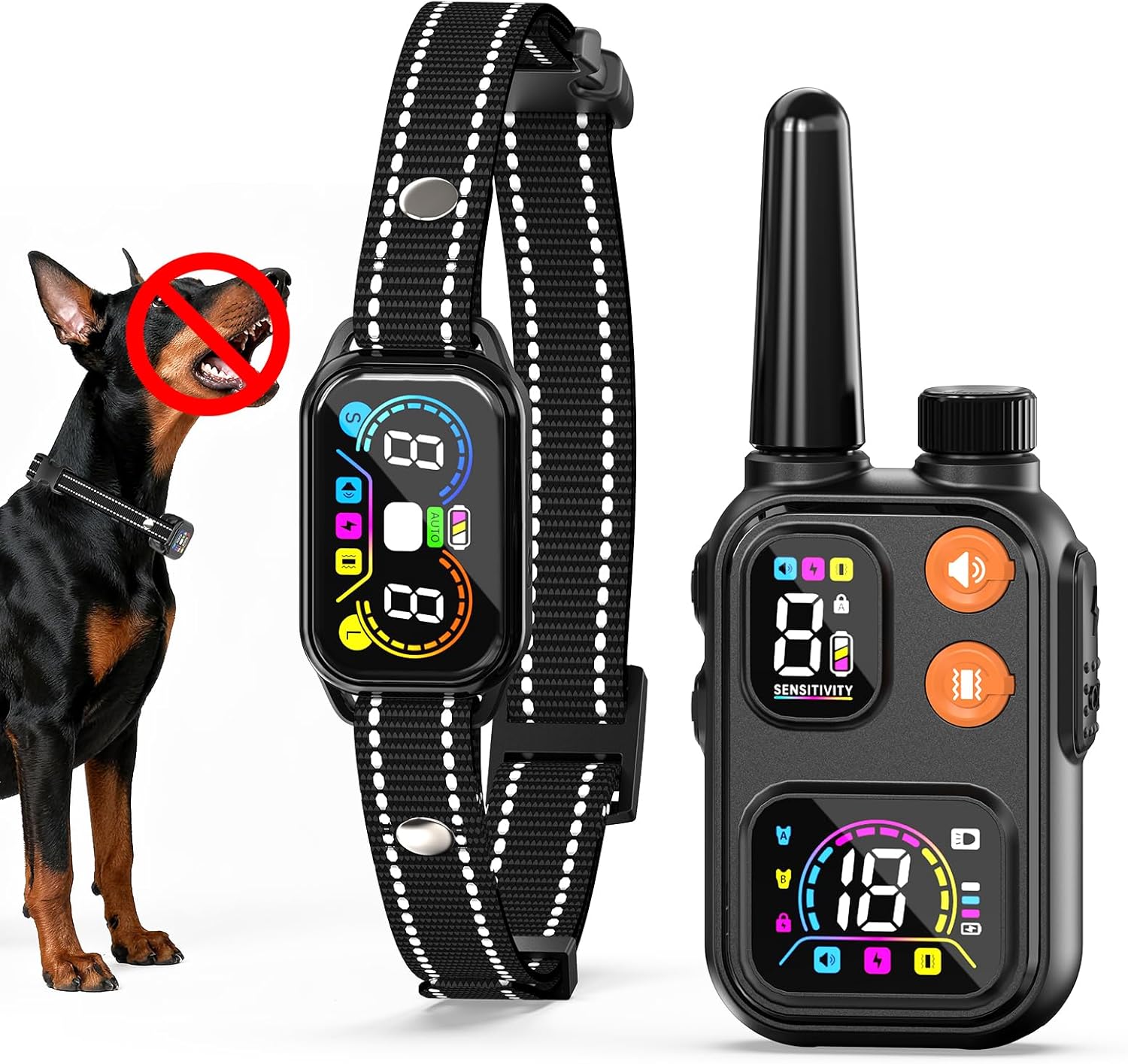 2 in 1 Dog Bark and Shock Collar - 4500FT Bark Collar with Remote, Voiceprint Recognition, Beep/Vibration/Shock Modes, 8 Sensitivity Levels, IP67 Waterproof, Portable Training Collar for 5-120lbs Dogs