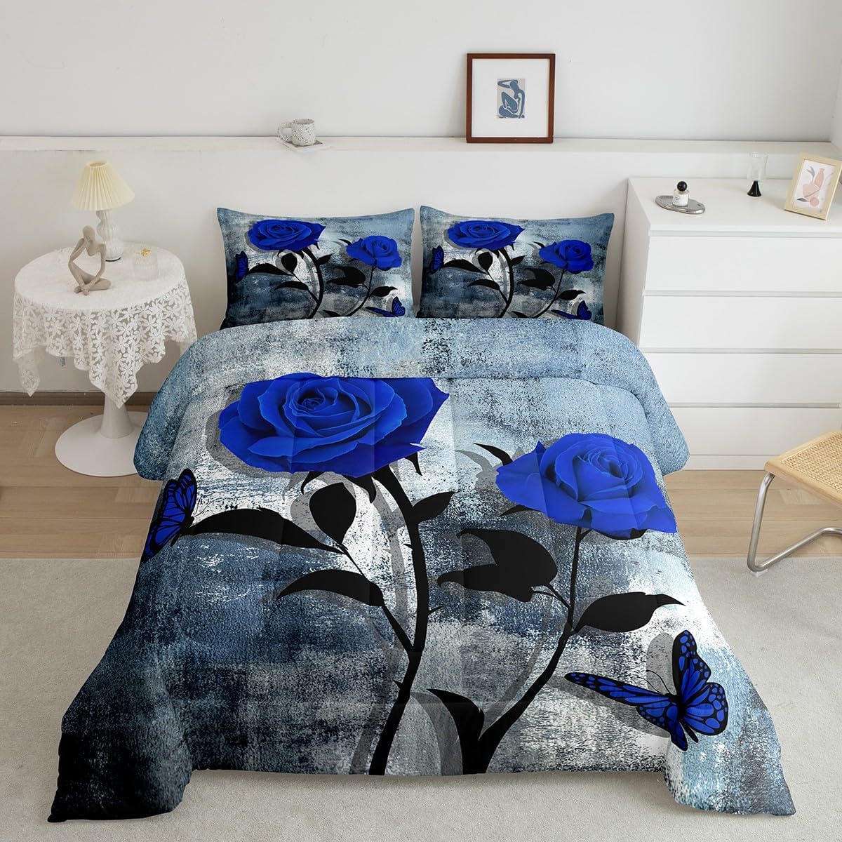 Camper Bedding Set King Size,Happy Camping Comforter Set All Season,RV Inside Decor Duvet Bedding,Camper Accessories for Travel Trailers,Oil Painting Down Comforter with 2 Pillowcases Warm