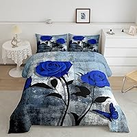 Vista 15 de Juego de edredón de rosas rojas, tamaño Queen, relleno de edredón negro y blanco degradado para adultos, juego de ropa de cama vintage de acuarela