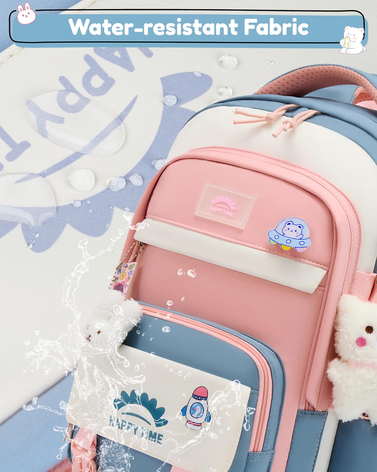 Tanou Cartable Fille Primaire, 20L Sac a Dos Fille Kawaii avec Pendentif | Sacs Scolaires Léger et Imperméable en Nylon pour Enfants de 8 à 14 ans, Bleu