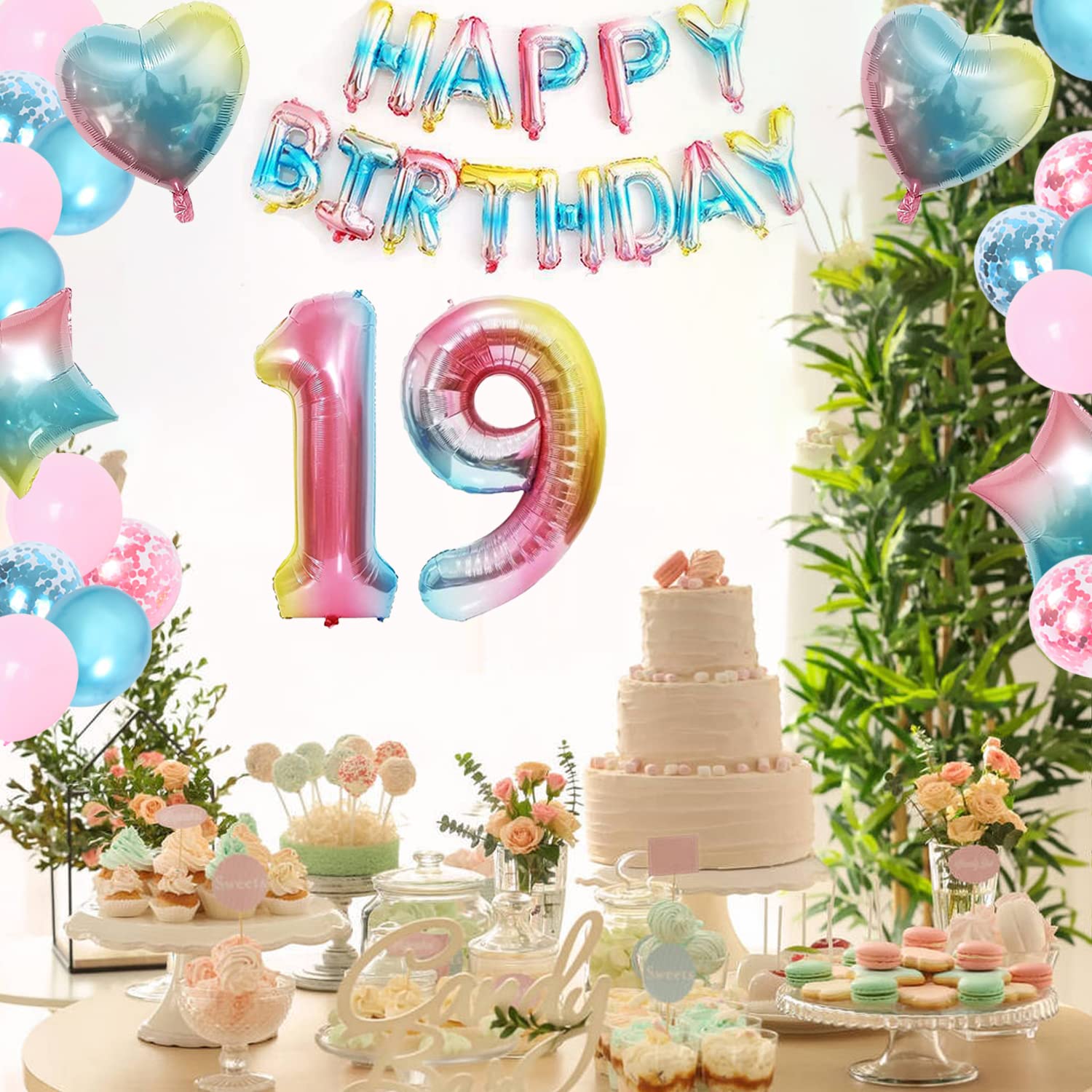 19 Birthday Decoration Happy Birthday Banner Balloons Garland Cupcake...