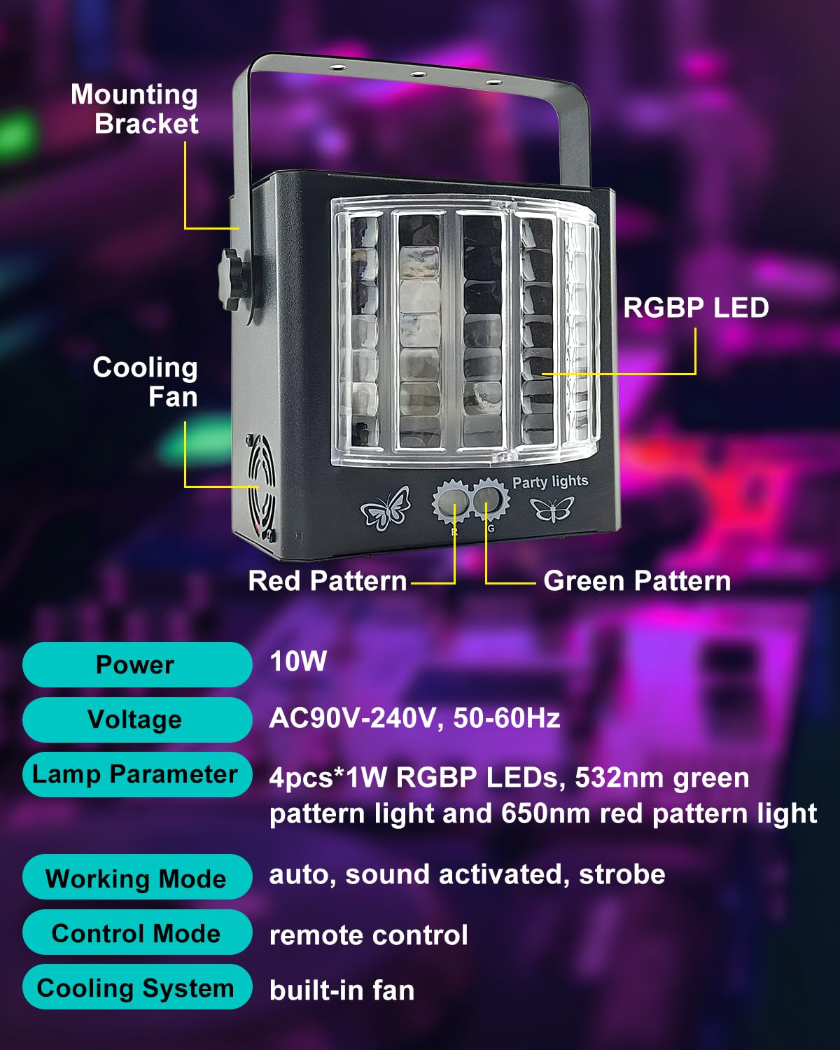 Eagou Diary Luces Discoteca para Casa, 23 Modos Luces Fiesta RGBP Flash Discoteca Mini Luces DJ Lámpara Discoteca Controlada por Control Remoto Luz LED Escenario para Home Party