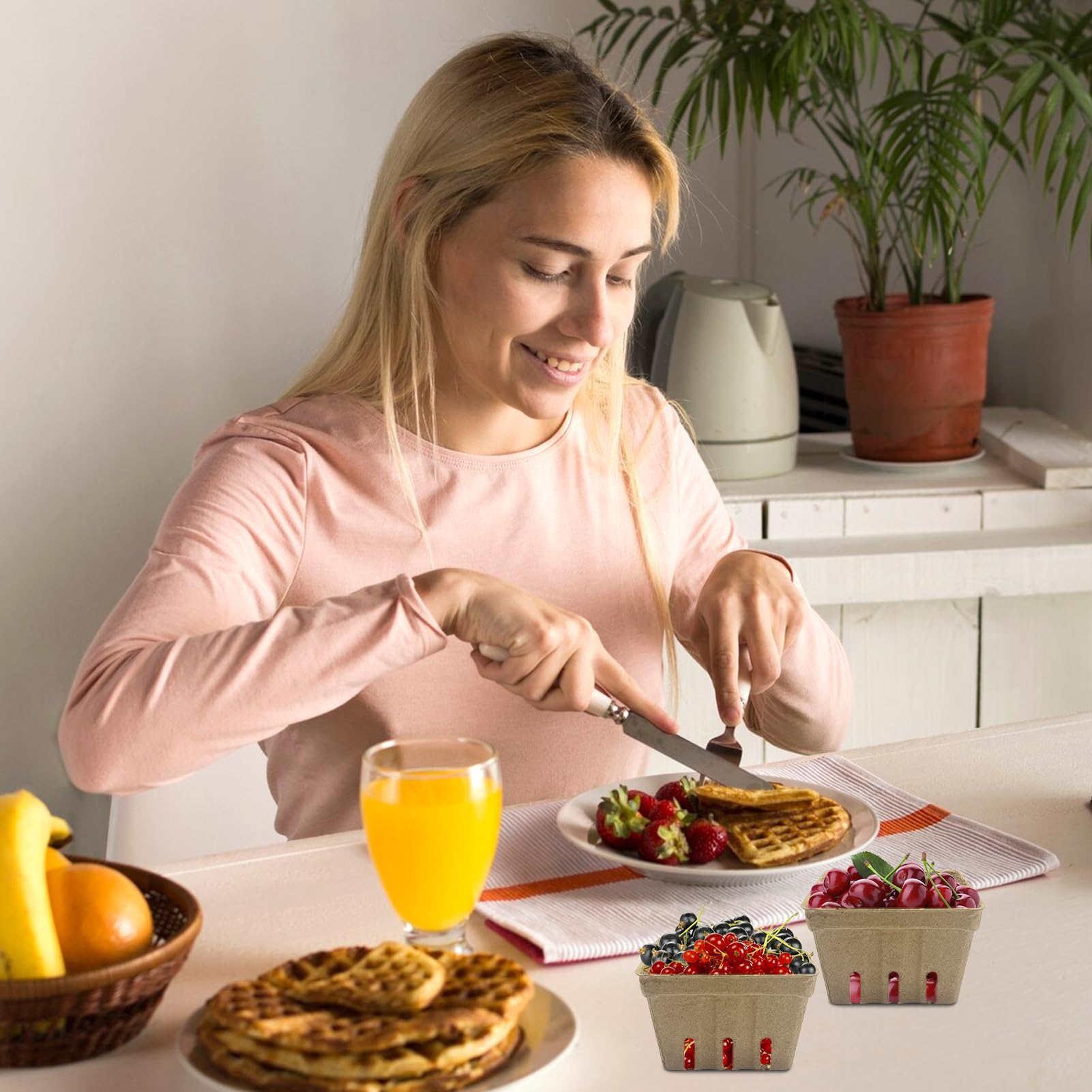 Kosz na jagody z naturalnego włókna miąższowego, formowany kosz na jagody, wentylowany pojemnik na truskawki, jagody, maliny i warzywa, małe sklepy spożywcze, przyjęcie na podwórku, 10,9 x 10,9 x 7,1
