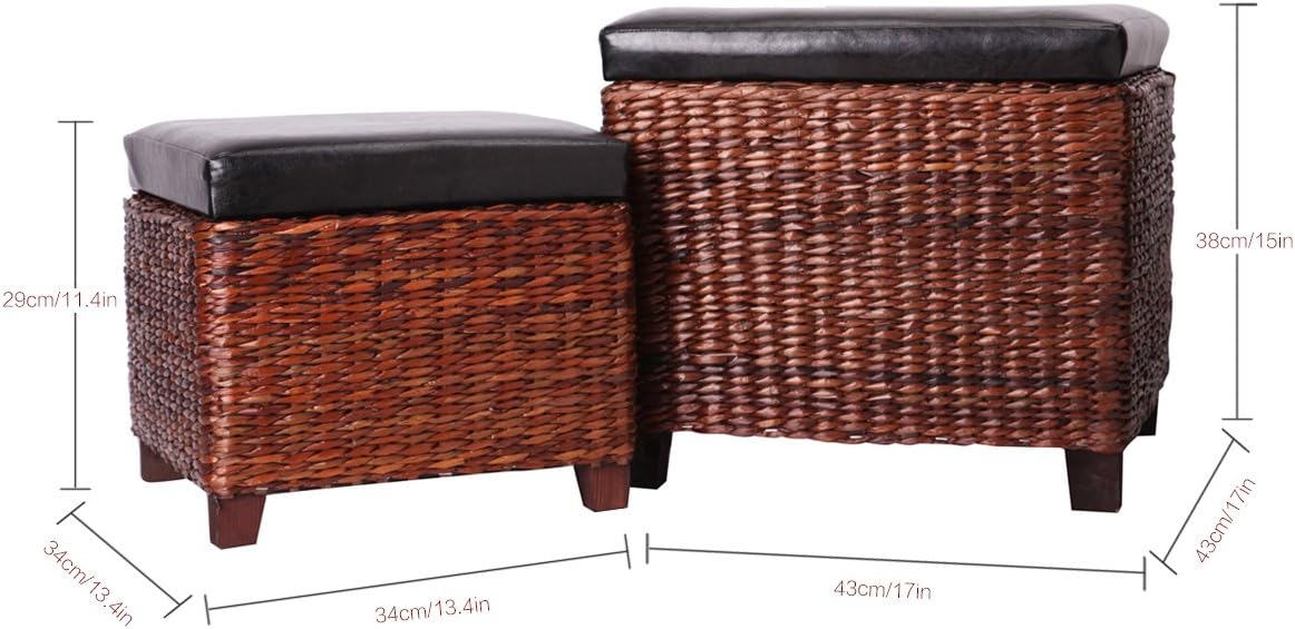 Eshow Storage Ottoman, Set of 2 Rattan Ottoman with Storage, Ottomans Foot Rest Pouf Ottoman Foot Stools Cube Decoration Furniture Leather Ottoman Seating Storage Bench Ottoman with Tray : Home & Kitchen