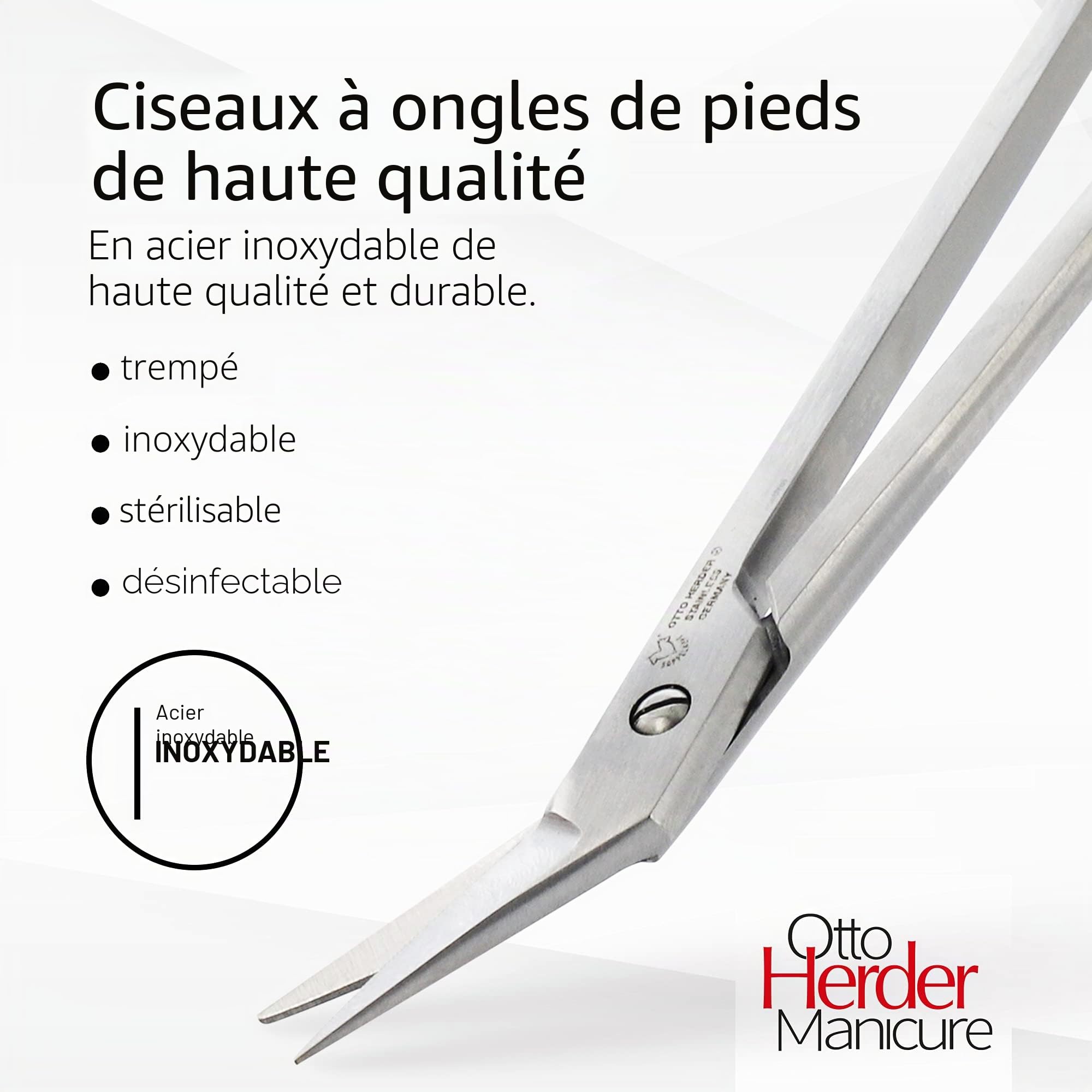 OTTO HERDER Ciseaux à ongles extra longs env. 19 cm pour personnes âgées en acier inoxydable – Ciseaux à ongles avec micro-dents unilatérales
