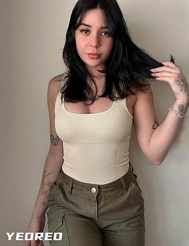 Miniatura 3 de YEOREO Body brillante para mujer, acanalado, sin mangas, con cuello cuadrado, sexy, moldeador