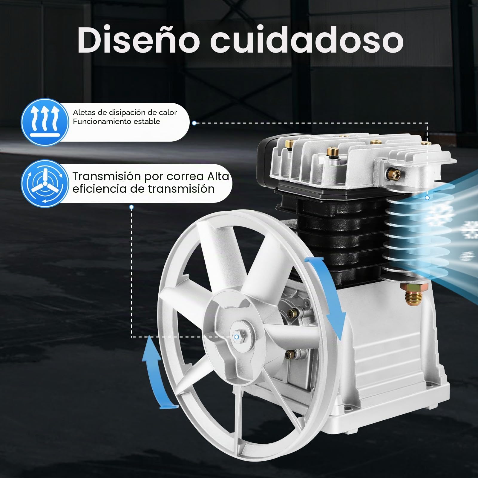Bomba de cabeza de compresor de aire, cabezal de compresor de aire de doble cilindro, montaje fácil Enfriamiento rápido Rendimiento duradero, ideal taller de garaje profesional 31x26x34cm