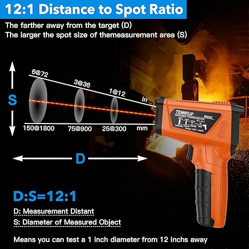 Miniatura 5 de Pistola termómetro infrarroja, pistola de temperatura láser digital, -58F a 1472F, pistola de temperatura IR sin contacto con LCD a color para