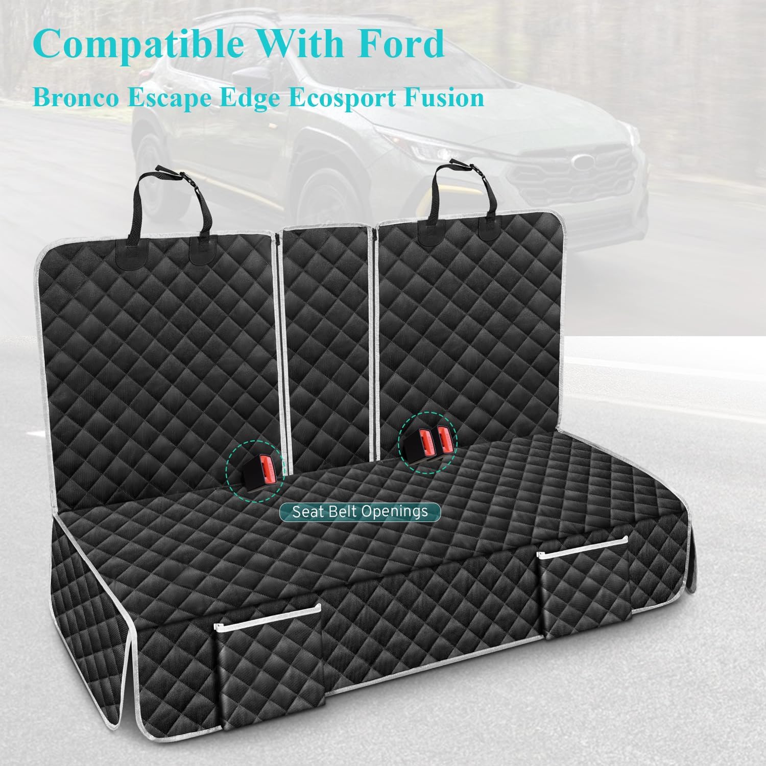 Dog Car Seat Cover Compatible with Ford Bronco Escape Edge Ecosport Fusion 4 Door Back Seat Accessories, Waterproof Pet Bench Backseat Covers with Non-Slip Backing - 2026 New