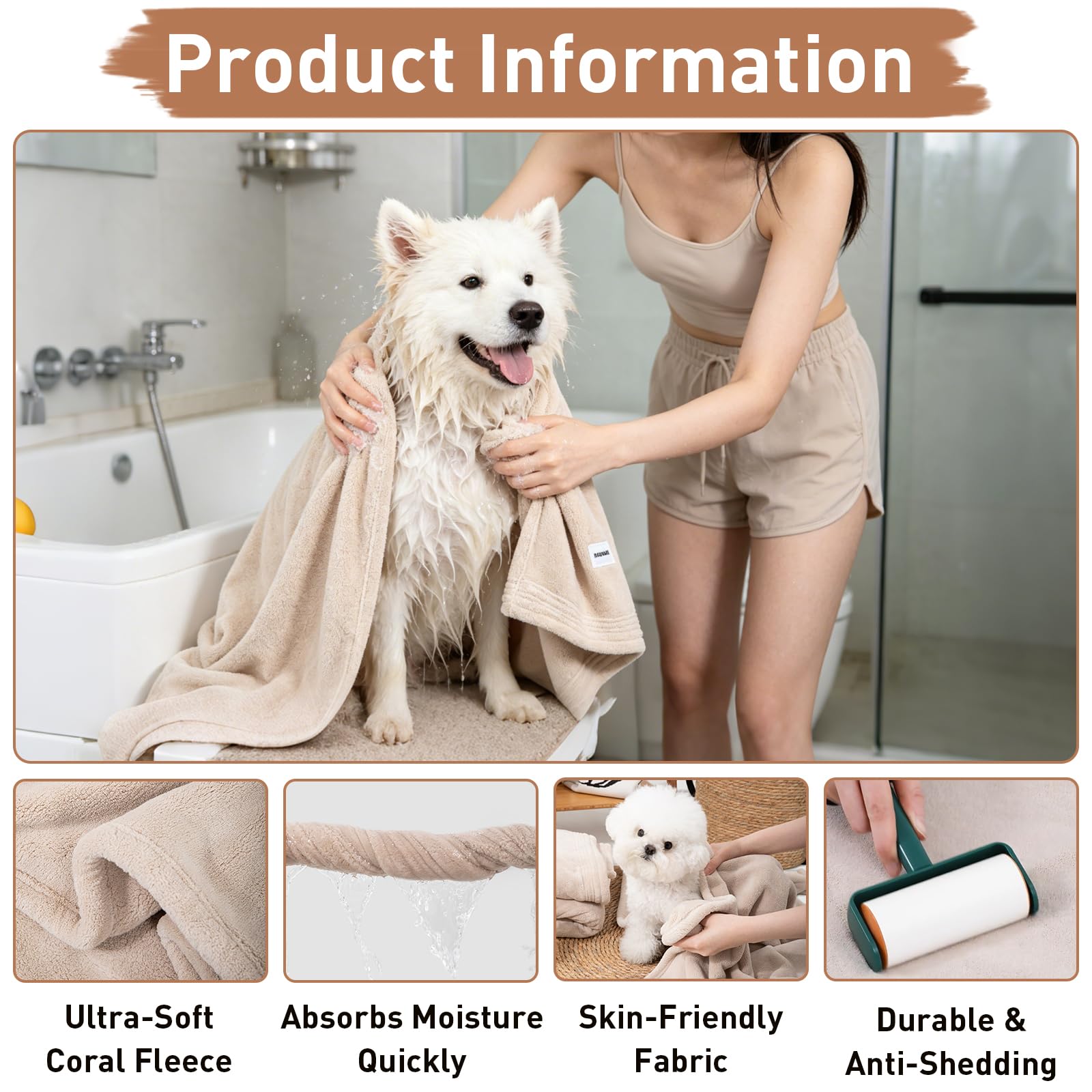 Grande serviette de séchage pour animaux de compagnie pour chiens et chats, super absorbante, en polaire corail, épaisse, douce et riche, en microfibre anti-peluches, idéale pour toutes les