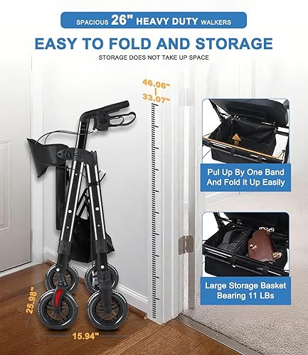 Miniatura 7 de Andadores con asiento, andadores con ruedas de 450 libras, 23.76 libras (23.8 lbs) extraanchos y resistentes con asiento y frenos para personas