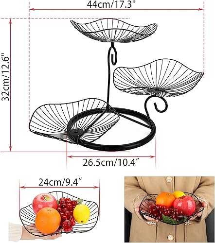 Miniatura 3 de OwnMy Soporte de Cesta de Frutas de 3 Niveles Tazón de Frutas de Hierro Decorativo, Bandejas de Almacenamiento Portafrutas de Alambre Metálico