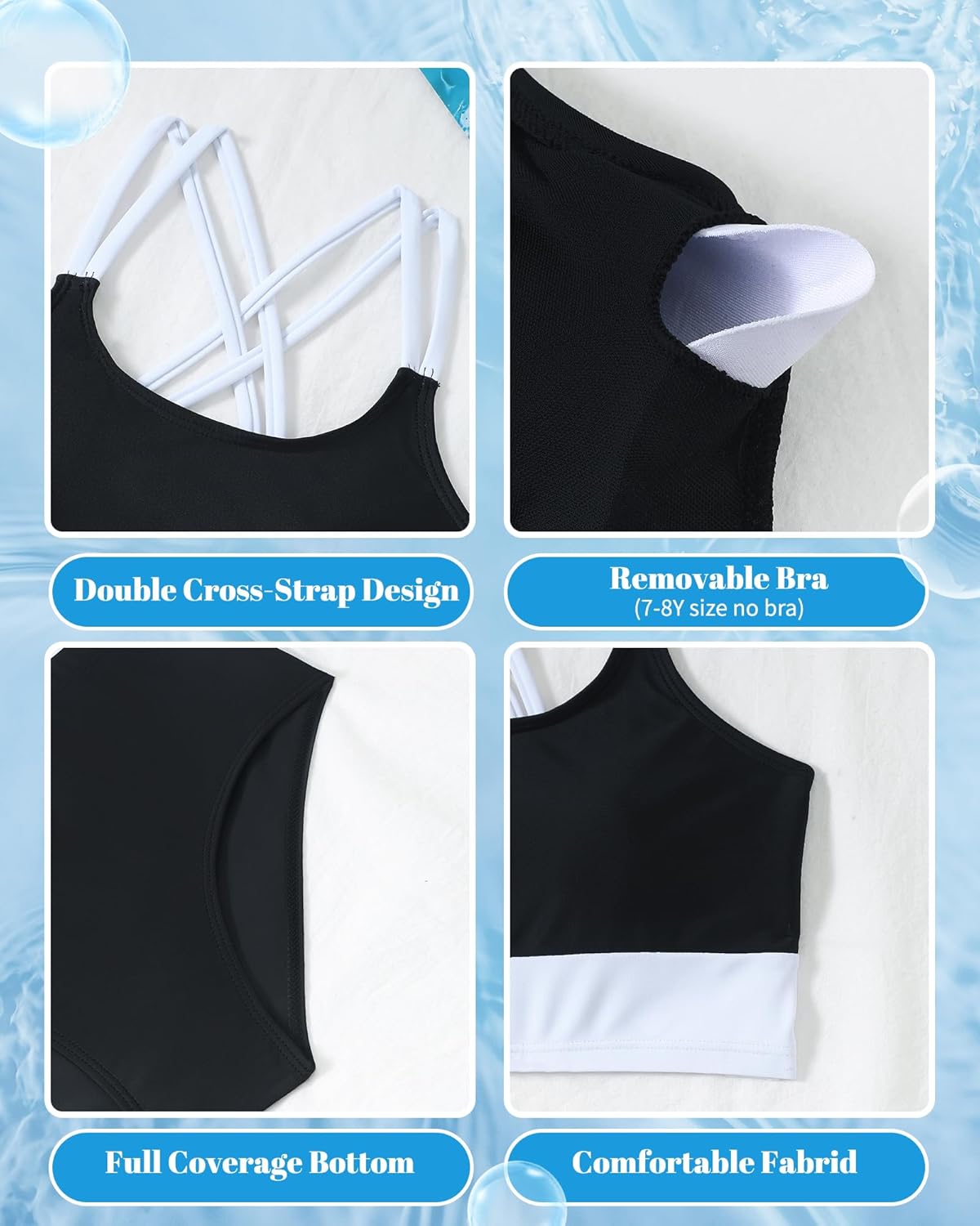 Girls Swimsuit Double Strap Elastic Teens Bathing Suits Color Block Two Piece Bikini 7-14Y - Image 6