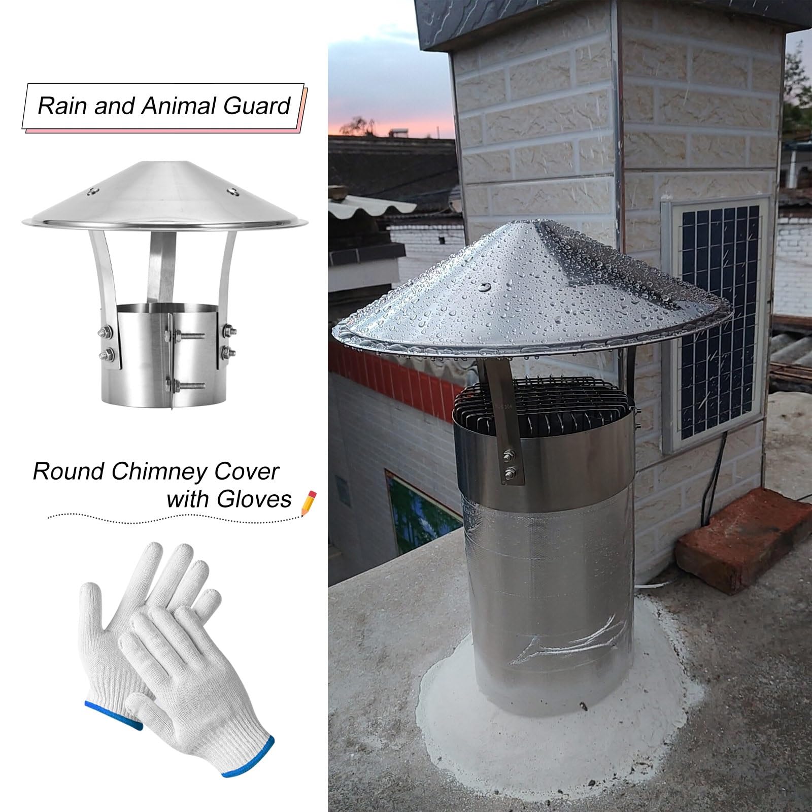 Copertura per Camino Acciaio Inox Terminale Canna Fumaria Tetto Cappello | Tappo per Canna Camino Fumaria Cappello Antipioggia per Tetto Cappa di Sfiato Scarico Stufa Legna Inox(250mm/10")
