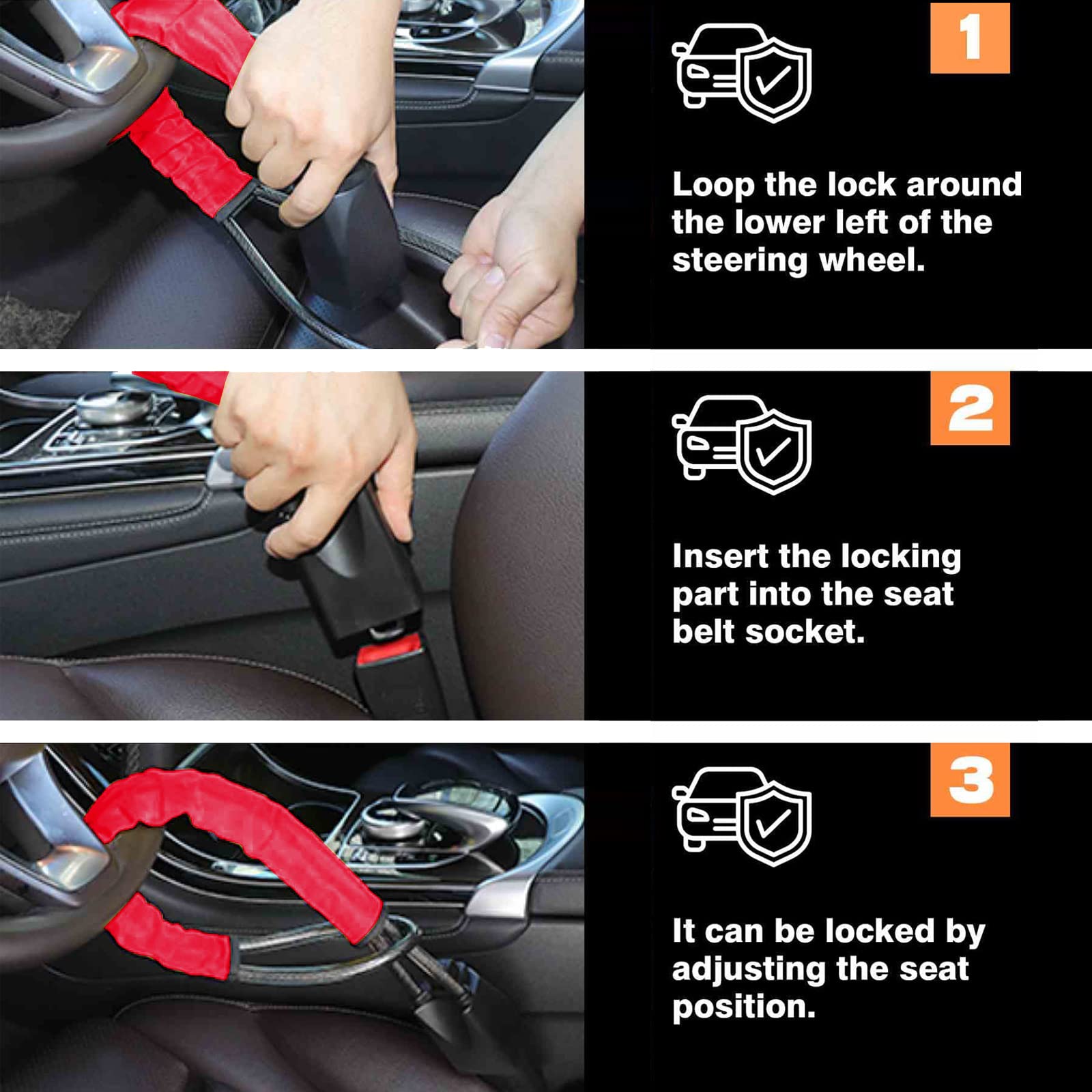 KAYCENTOP Lenkradschloss Mit Sicherheitsgurt - Diebstahlschutz Für Auto & SUV