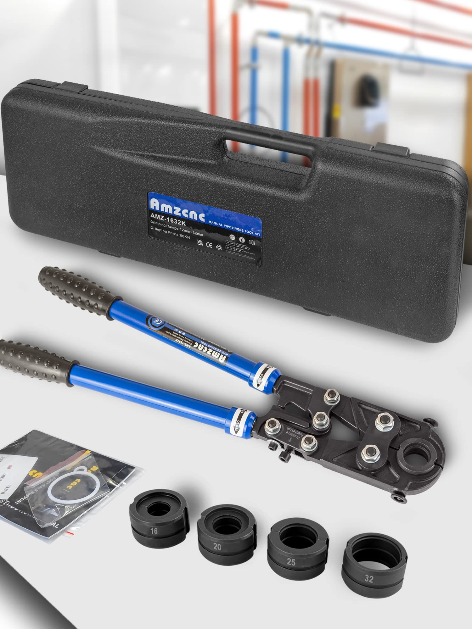 Profi Presszange U Kontur 16 20 25 32 Set Presswerkzeug HPZ,für Verbundrohr mit Fittings der U Kontur, Backeneinsätze U16,U20,U25,U32 incl