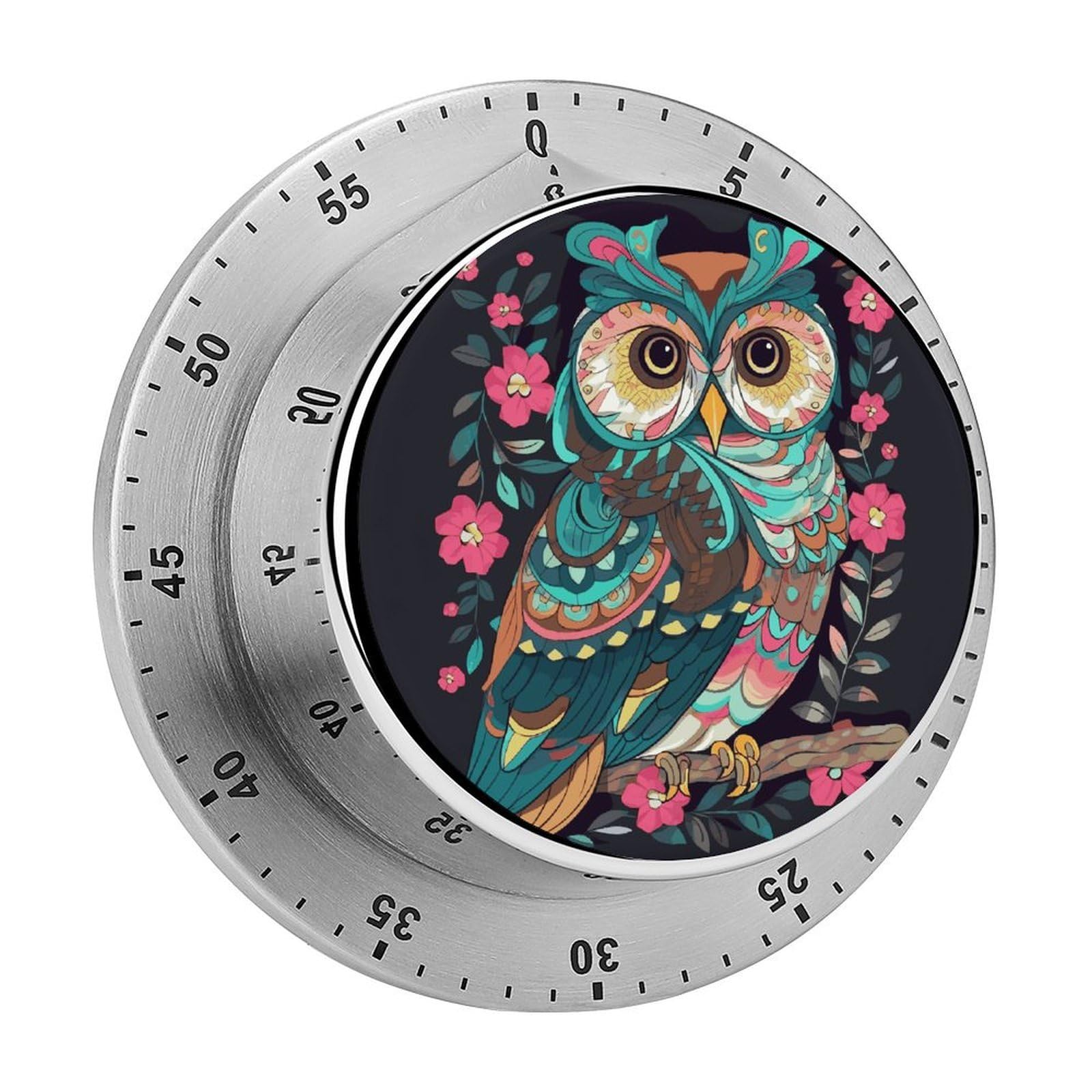 Anime Owl Visual Timer with Loud Alarm 60-Minute Kitchen Timers Exquisite Stainless Steel Body - Mechanical Desk Timer Countdown Clock for Cooking Chef Clock