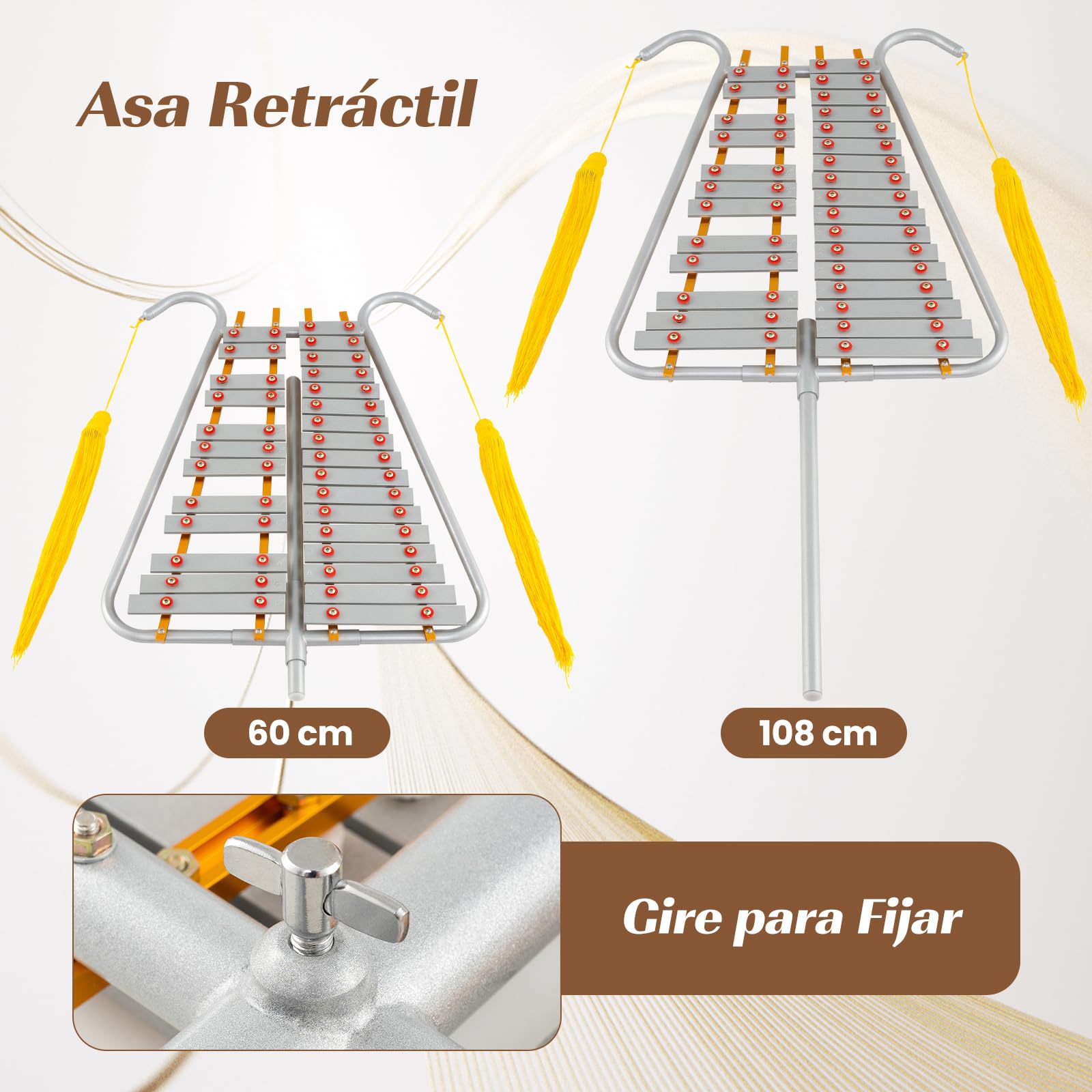 COSTWAY Xilófono Escolarcon Mango Ajustable, Kit de Campana Glockenspiel de 29 Notas para Adultos, 2 Mazos y Cinturón, Instrumento de Percusión Educativo para Principiantes y Profesionales, Plateado