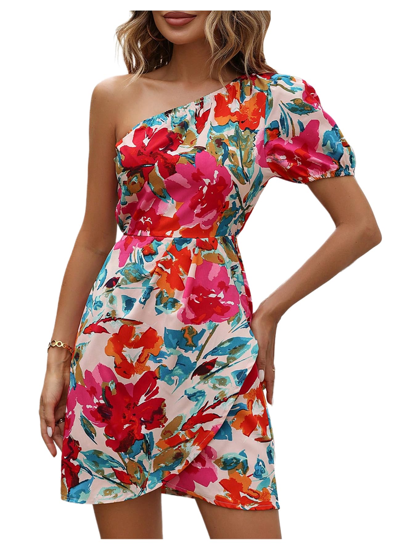 One Shoulder Makemechic Dresses Makemechic Womens Floral Print
