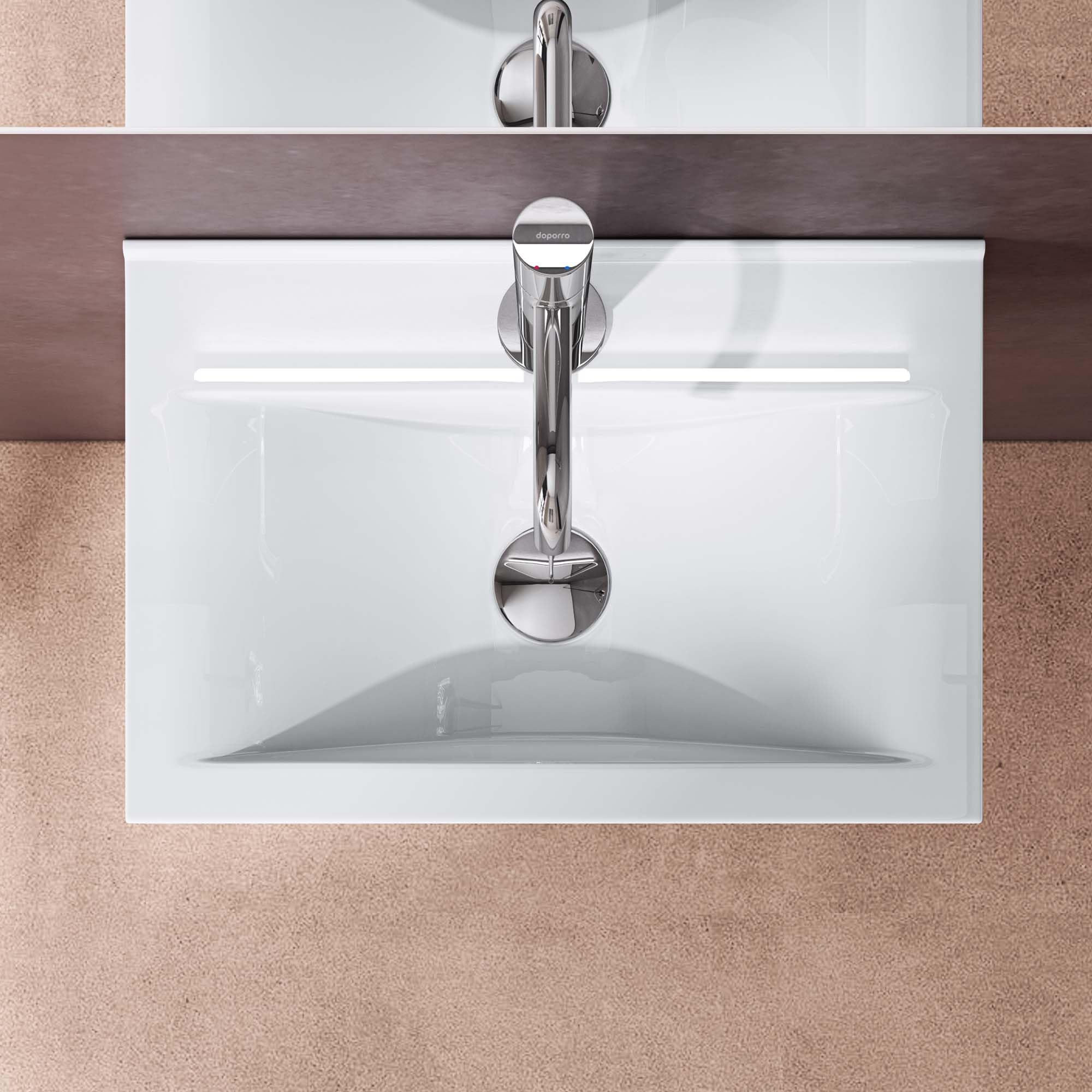 doporro Lavabo da Appoggio Lunghezza 45cm, Lavandino Bagno Rettangolare in Ceramica Nano Rivestimenti Brüssel118C, Bianco Lucido