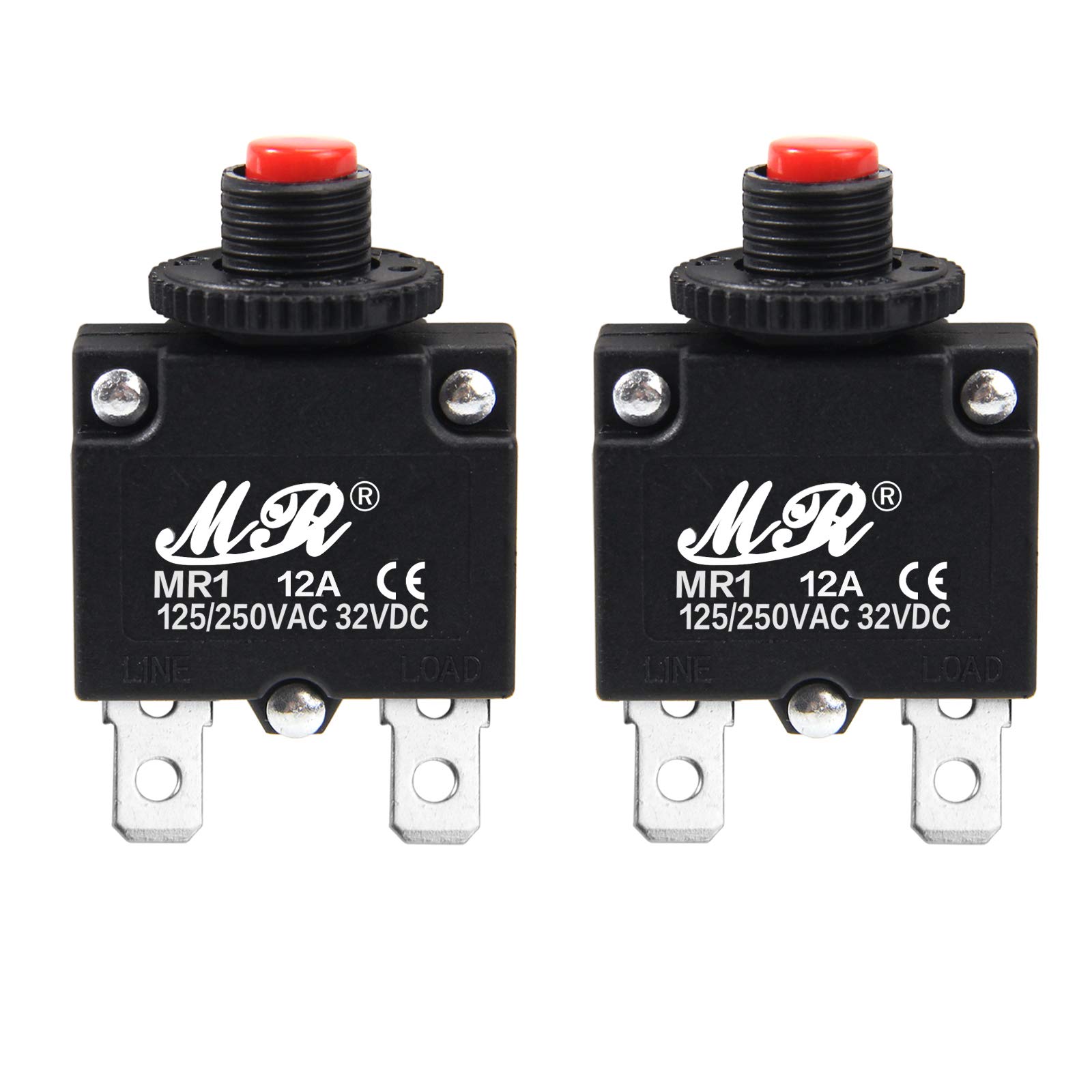 12 Amps Thermal Circuit Breakers 125/250V AC 32V DC Push Button Manual Reset Overload Protector Switch 12A 2 Pack — Amazon image 3