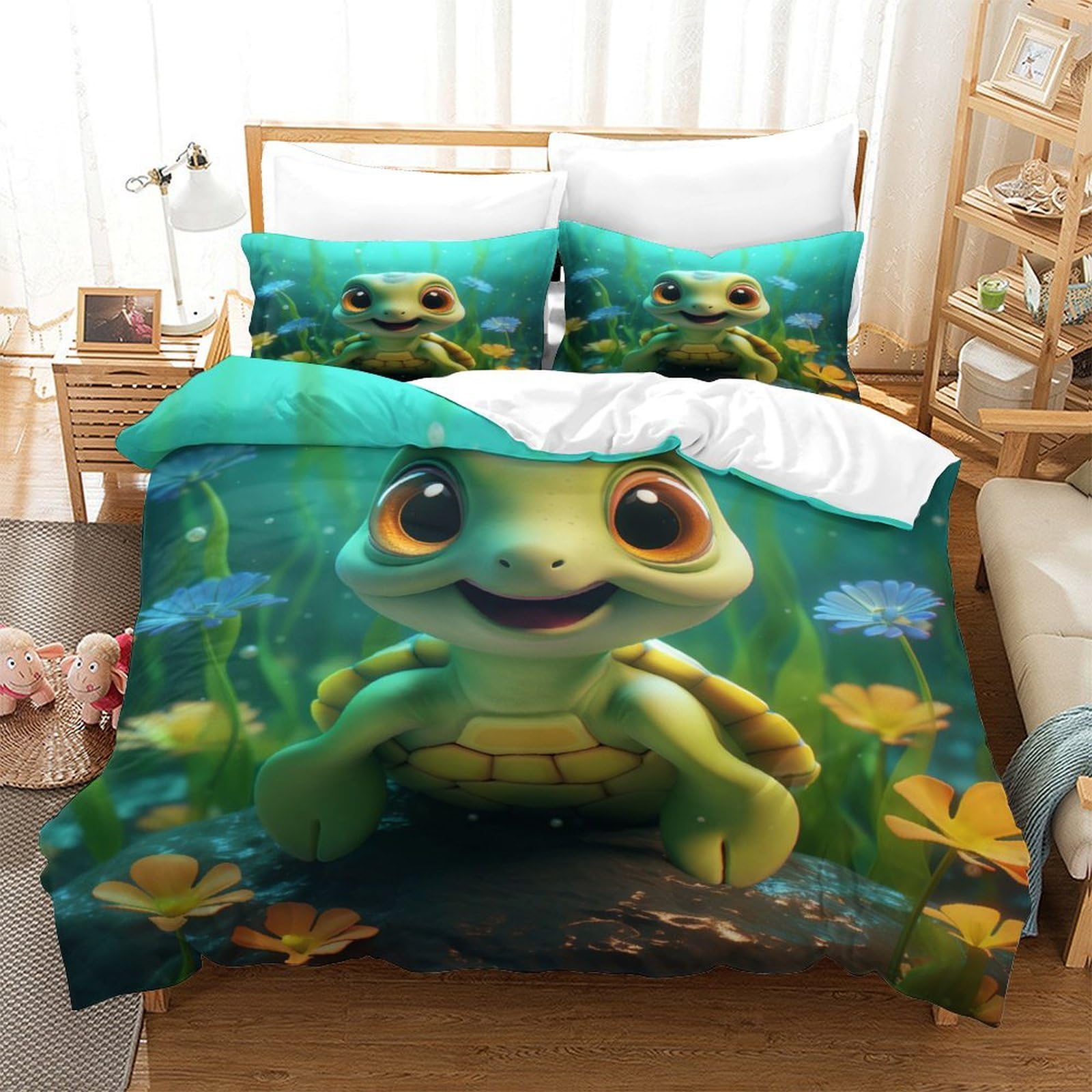 Housse de couette 3D 140x200 cm avec 2 taies d'oreiller en microfibre pour lit simple