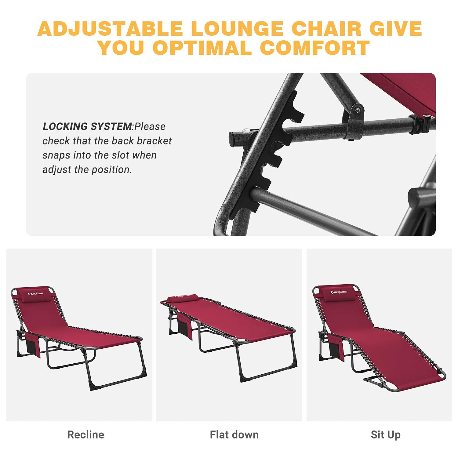 KingCamp 4Fold Folding Outdoor Chaise Lounge Chair for Beach