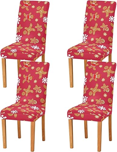 Juego de 4 fundas elásticas para sillas de comedor con diseño de pan de jengibre navideño, para comedor, ceremonia de hotel