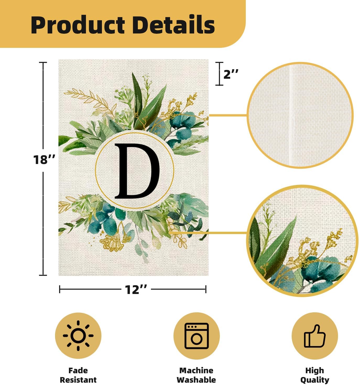 Monogram Garden Flag For Outside, Monogram Letter D Garden Flags 12x18 Double Sided Floral Spring Garden Flags Family Last Name Initial Small Burlap Flag For Yard And Garden Decor (D) - Image 3