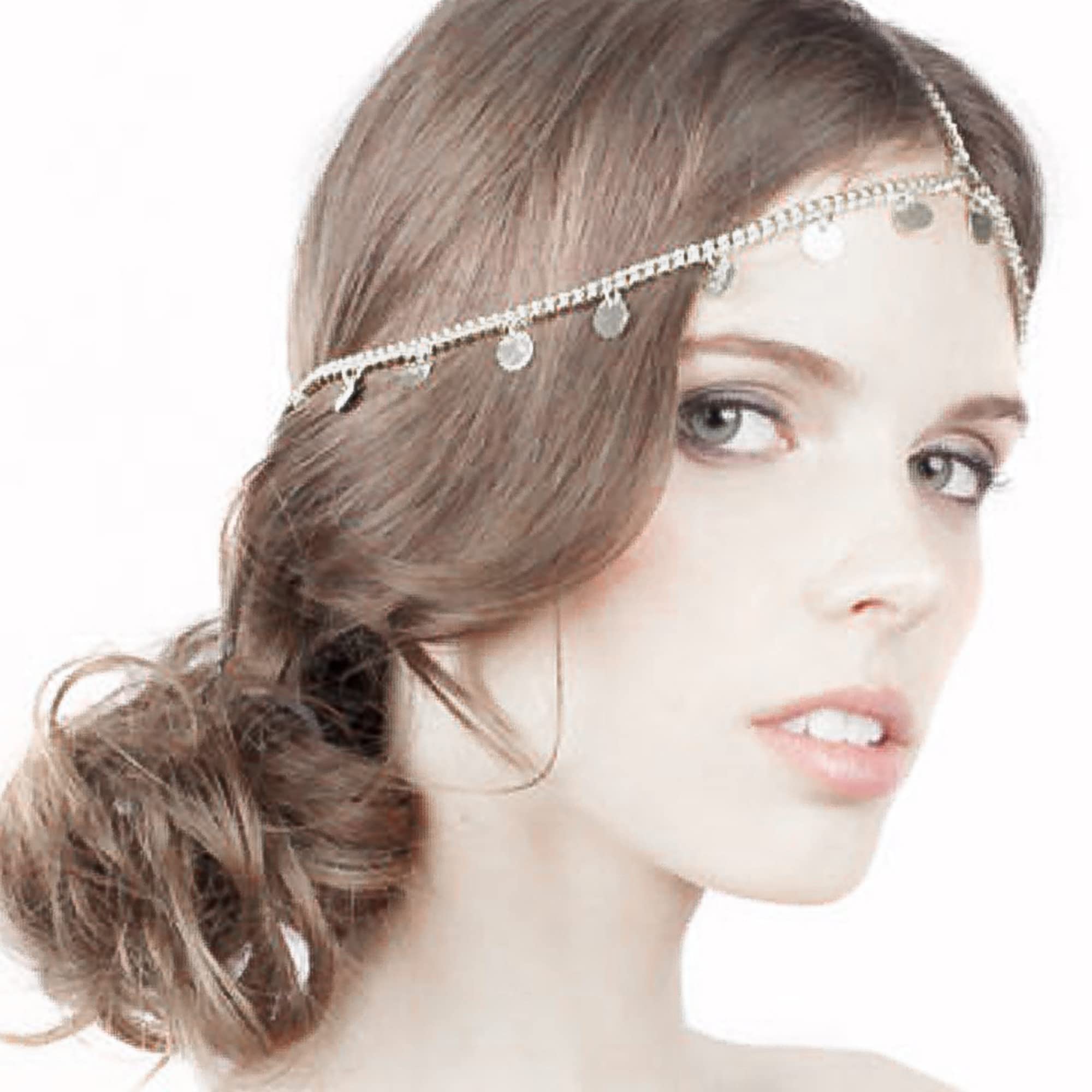 NAISKA Silver Boho Head Chain Sequins Headpiece Tassel Hair Jewelry Festival Prom Party Hair Accessories for Women and Girls