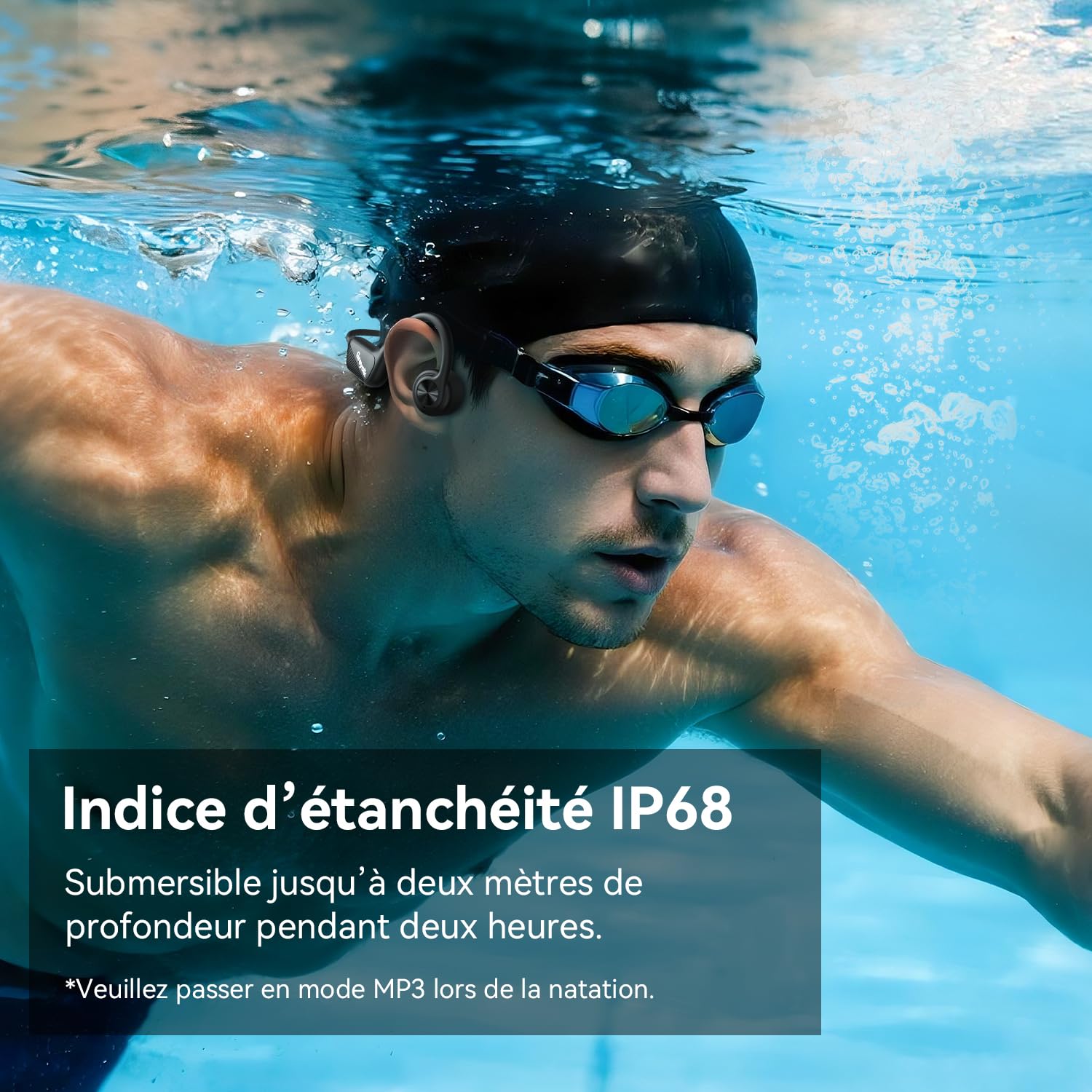 Casque de Conduction Osseuse IP68 Étanche pour Natation, Bluetooth 5.4 & Lecteur MP3 avec Mémoire 32 Go, Conception Open-Ear Confortable pour Natation, Course et Sport