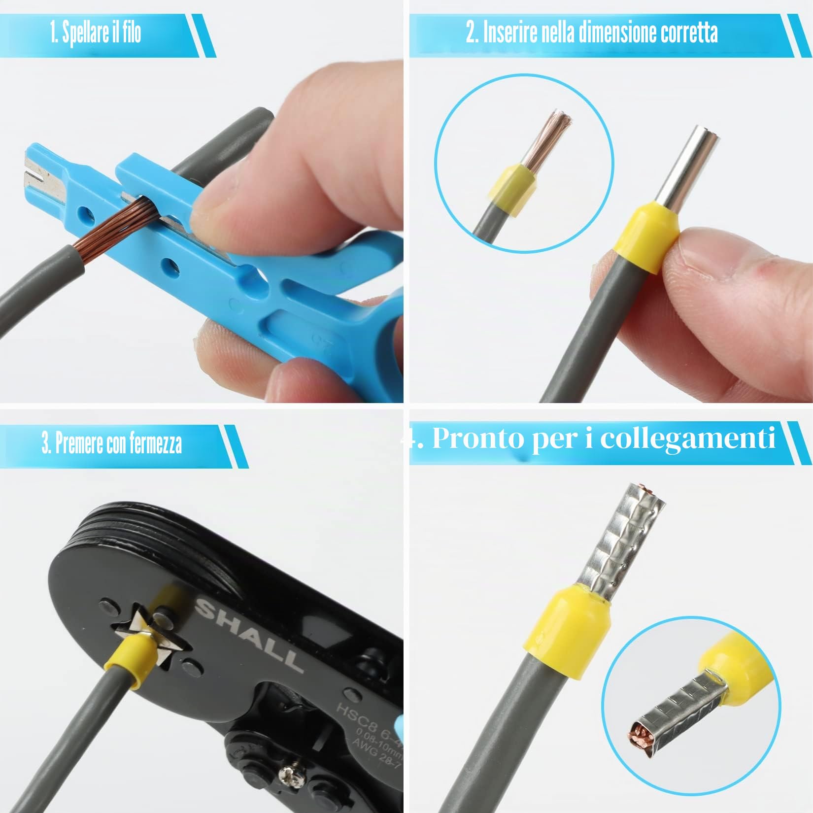 SHALL Kit di strumenti di crimpatura del puntale con puntali da 1800 pezzi,Pinza a crimpare, connettori terminali a crimpare elettrici autoregolanti per elettricisti