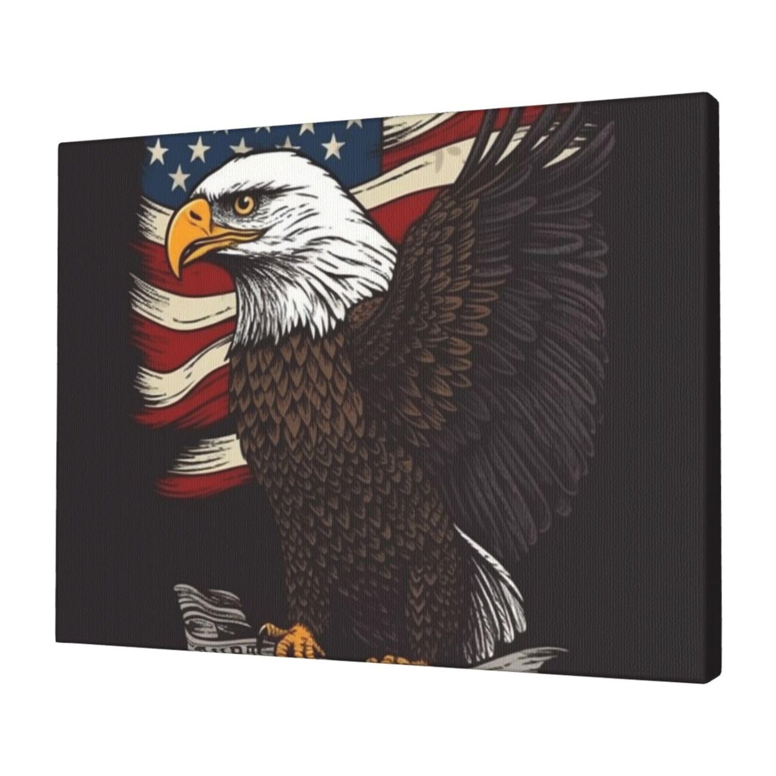 Canvas Wall Art for Living Room Wall Decor 12"x16" Modern Artwork Painting Pictures Hanging Canvas Prints USA Patriotic Eagle with American Flag Aesthetic Wall Art for Bedroom Bathroom Office Wallart