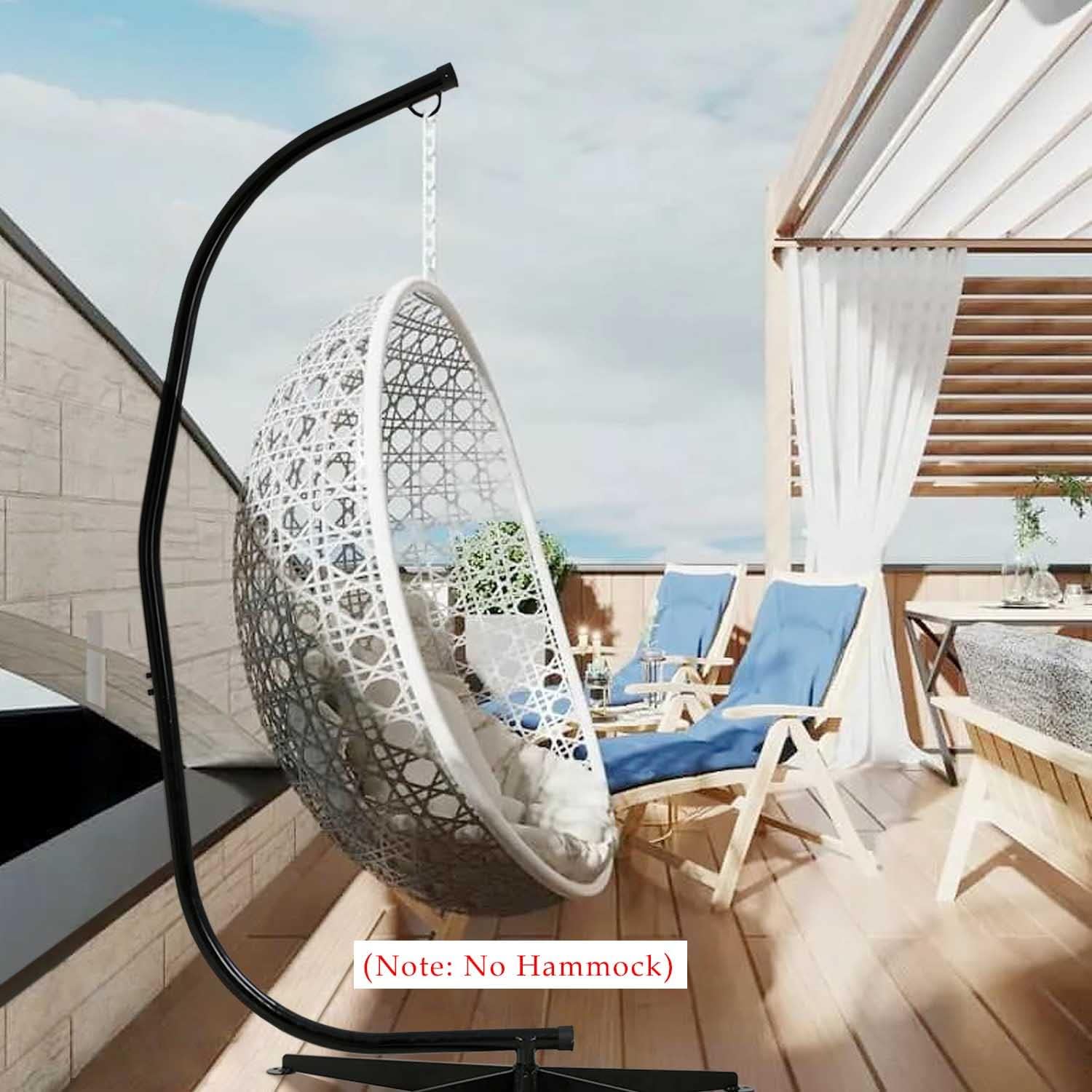 Hammock chair stand only, Hanging C-Stand with Buckle and Spring Hook, 360-Degree Hanging Hammock Stands, Indoor Outdoor Heavy Duty Steel Swing Metal Egg chair stand, 300lbs Capacity (No Hammock)