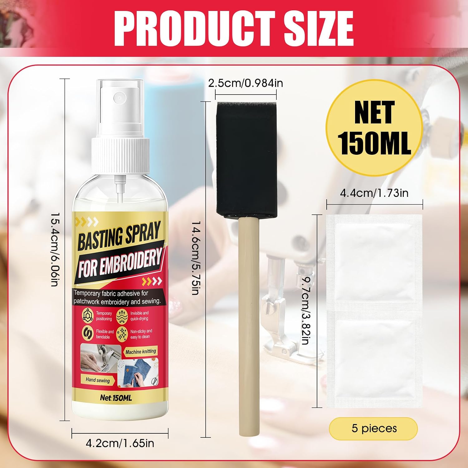 Basting Spray for Embroidery, Basting Spray for Quilting Dries Invisible and Non-Sticky Flexible and Bendable for Temporary Fixing of Textiles and Fiber Products During Sewing, 150 Ml